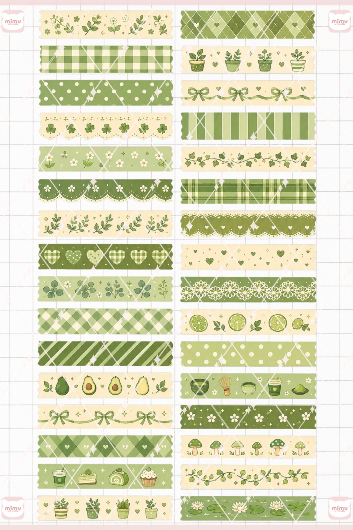 Yeşil Temalı Washi Tape Seti Estetik Etiket Defter Günlük Scrapbook Süslemesi