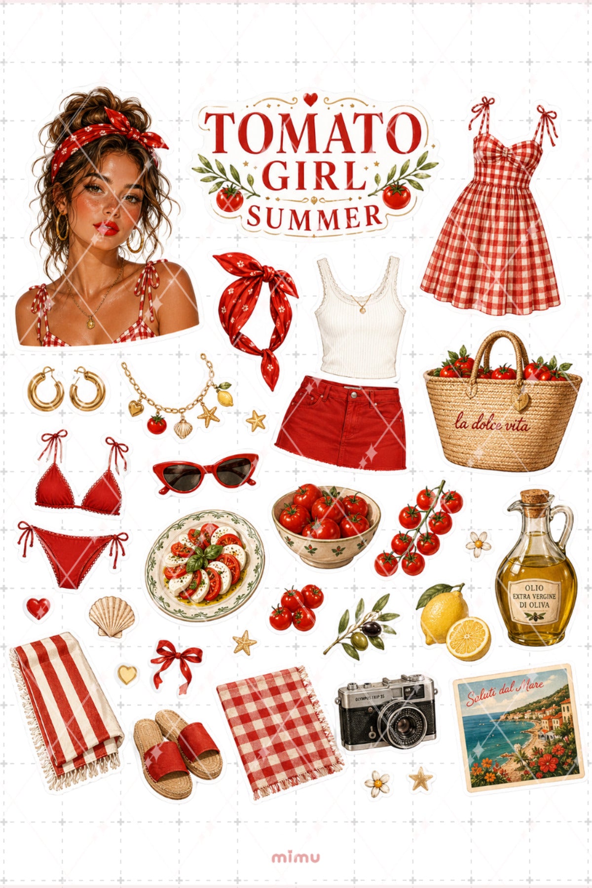 Tomato Girl Sticker Seti Kırmızı Domates Yaz Temalı 2li Dekoratif Etiket - 2