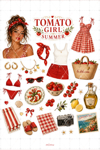 Tomato Girl Sticker Seti Kırmızı Domates Yaz Temalı 2li Dekoratif Etiket - 2