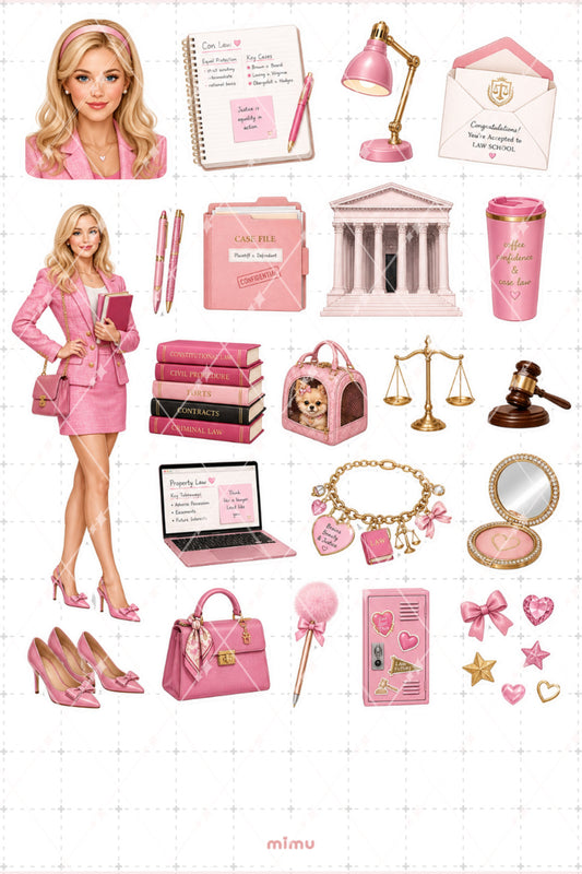 Elle Woods Sticker Seti Hukuk Okulu Pembe Stil Temalı Dekoratif 2'li Etiket