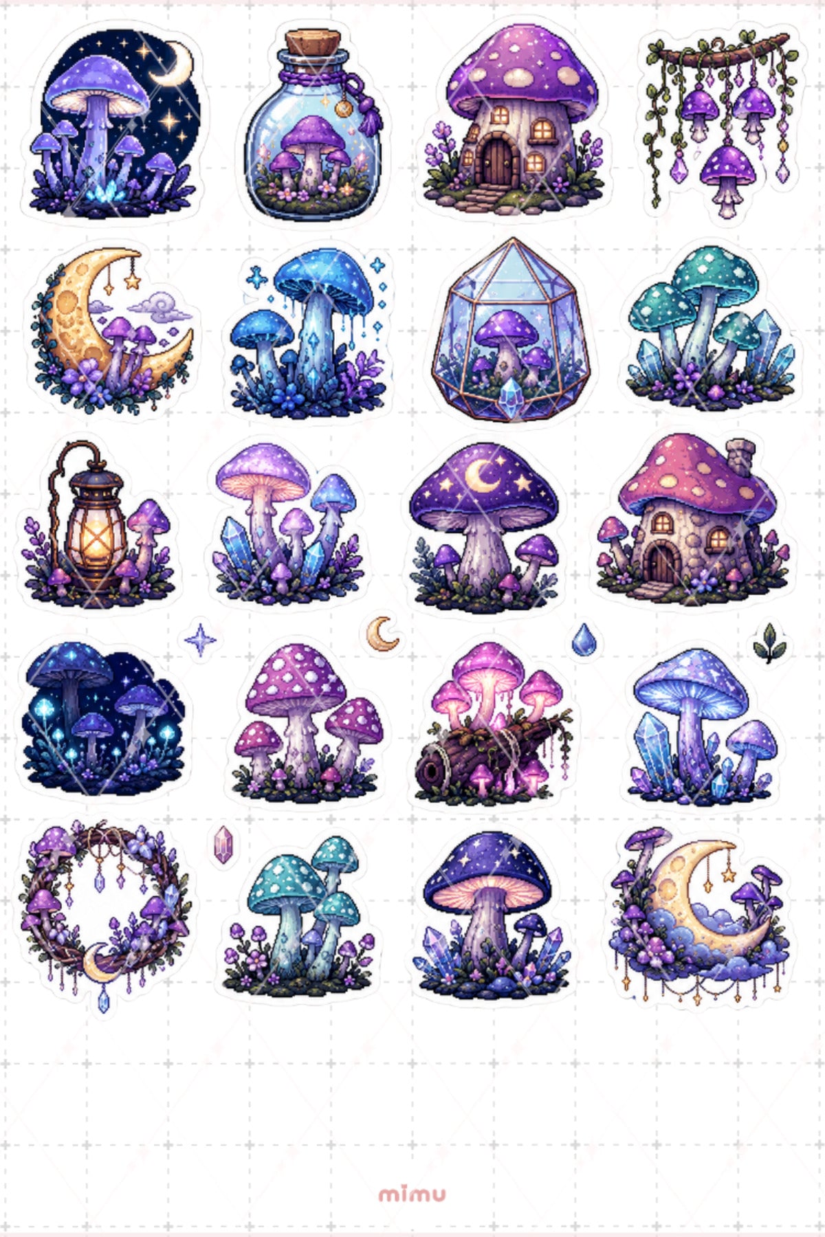 Pixel Art Mantar Sticker Seti Mushroom Orman Temalı Dekoratif 2'li Etiket