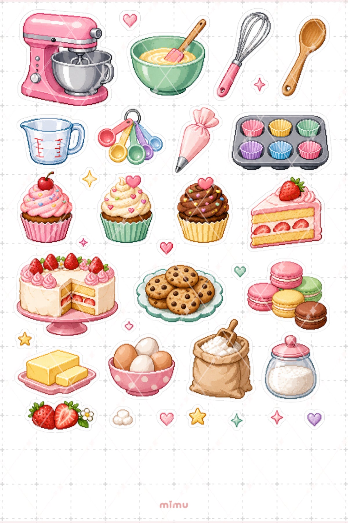 Pixel Art Fırıncılık Sticker Seti Tatlı ve Mutfak Temalı Dekoratif 2'li Etiket