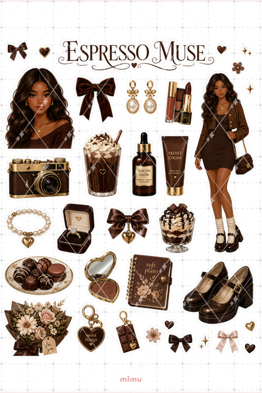 Dark Chocolate Girl Sticker Seti Kahverengi Çikolata Kız Temalı 2li Etiket