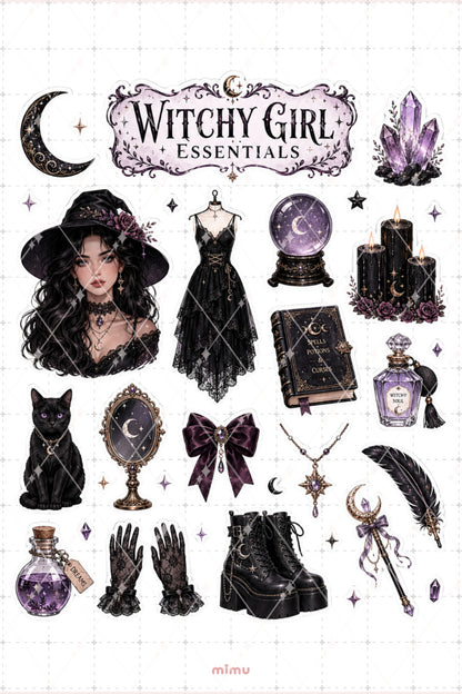 Witchy Girl Sticker Seti Cadı Kız Kristal Temalı 2li Dekoratif Etiket