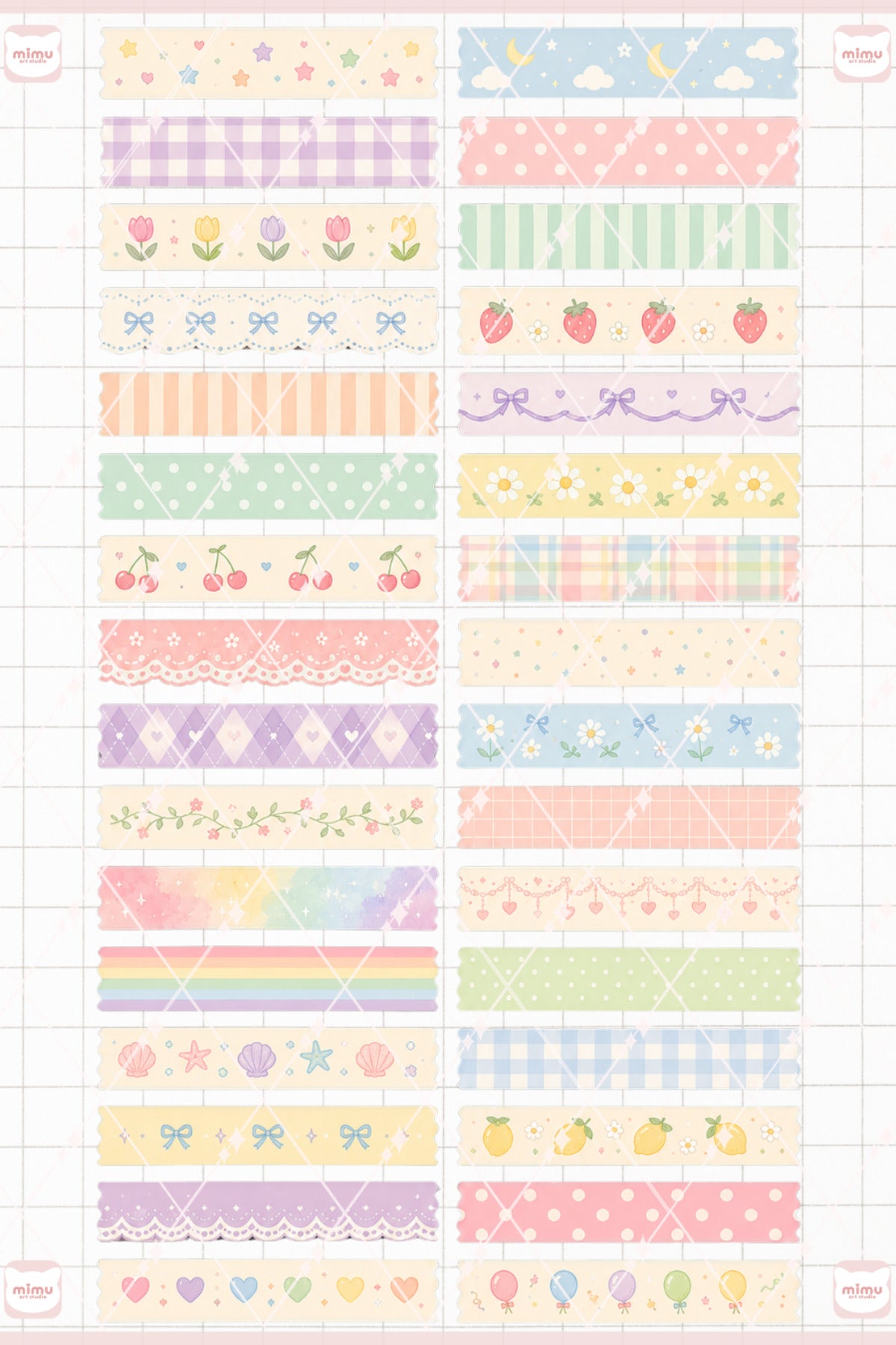 Pastel Temalı Washi Tape Seti Estetik Etiket Defter Günlük Scrapbook Süslemesi