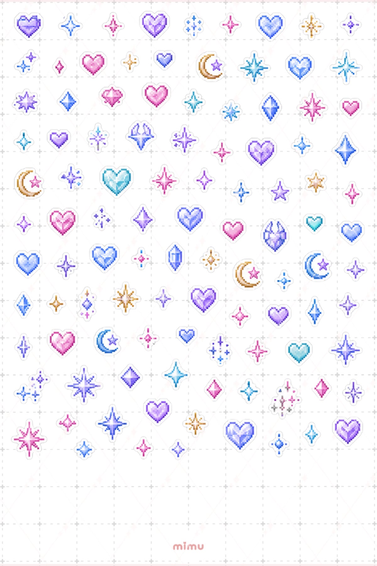 Pixel Art Yıldız Kalp Işıltı Sticker Seti Sparkle Temalı Dekoratif 2'li Etiket