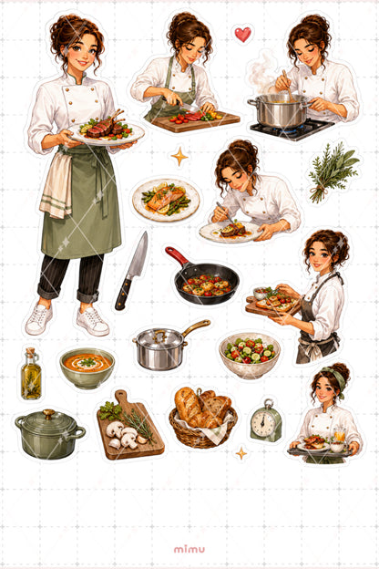 Şef Kız Sticker Seti Aşçı Mutfak Pasta Tatlı Temalı Dekoratif 2'li Etiket
