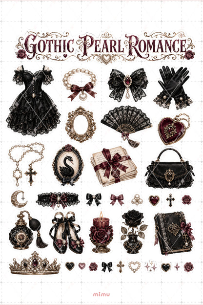 Midnight Coquette Estetik Sticker Seti Gotik Kolaj Siyah Fiyonk Temalı 2li Etiket