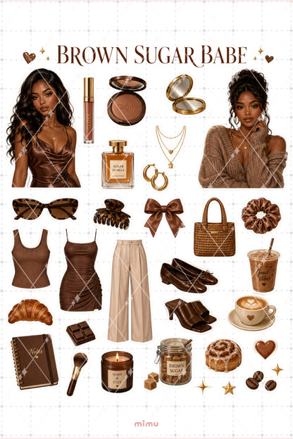 Brown Sugar Babe Sticker Seti Kahverengi Clean Girl Kolaj Estetik Temalı 2li Etiket - 2