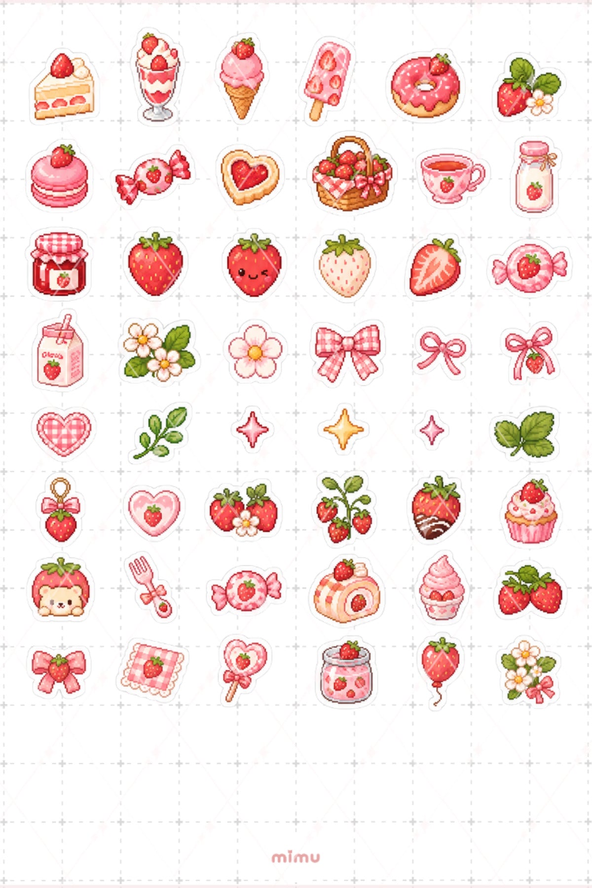 Pixel Art Çilek Sticker Seti Strawberry Meyve Temalı Dekoratif 2'li Etiket