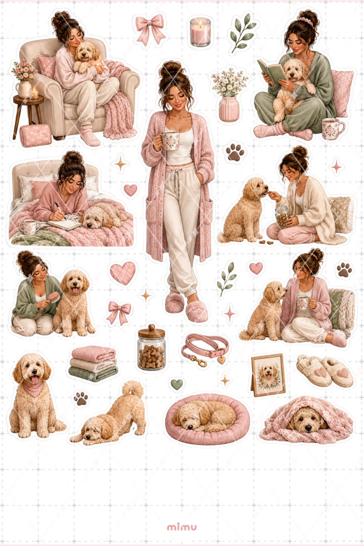 Köpek Annesi Kız Sticker Seti Evcil Köpek Temalı Dekoratif 2'li Etiket