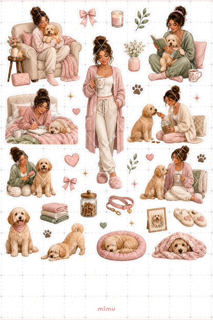 Köpek Annesi Kız Sticker Seti Evcil Köpek Temalı Dekoratif 2'li Etiket