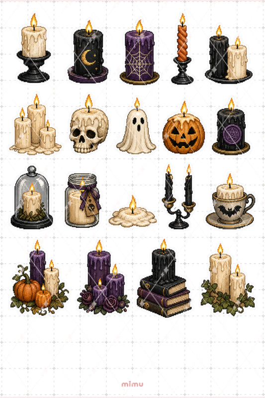 Pixel Art Halloween Sticker Seti Mum Temalı Dekoratif 2'li Etiket