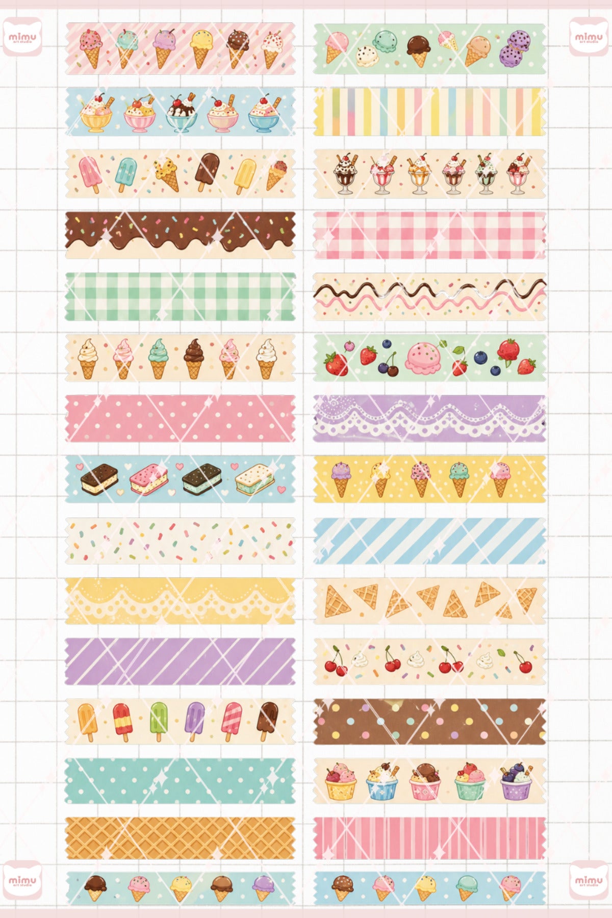 Dondurma Temalı Washi Tape Seti Estetik Etiket Defter Günlük Scrapbook Süslemesi