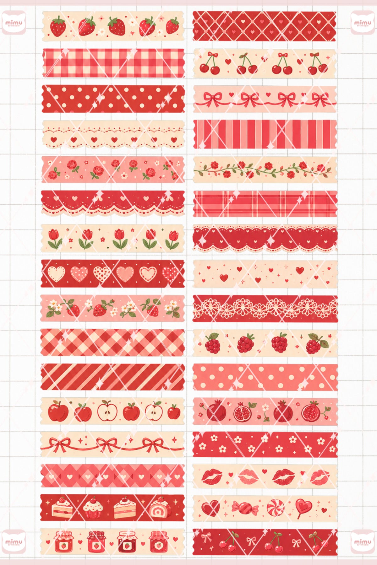 Kırmızı Temalı Washi Tape Seti Estetik Etiket Defter Günlük Scrapbook Süslemesi