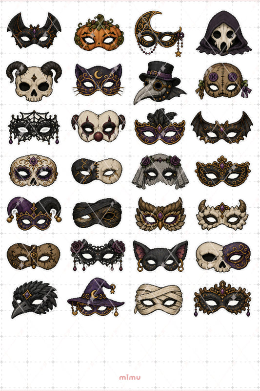 Pixel Art Halloween Sticker Seti Korku Maskeleri Temalı Dekoratif 2'li Etiket