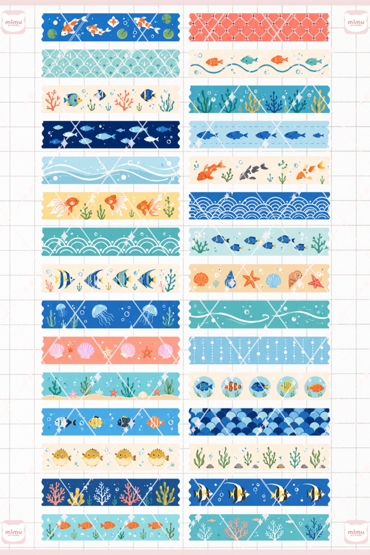 Balık Temalı Washi Tape Seti Estetik Etiket Defter Günlük Scrapbook Süslemesi