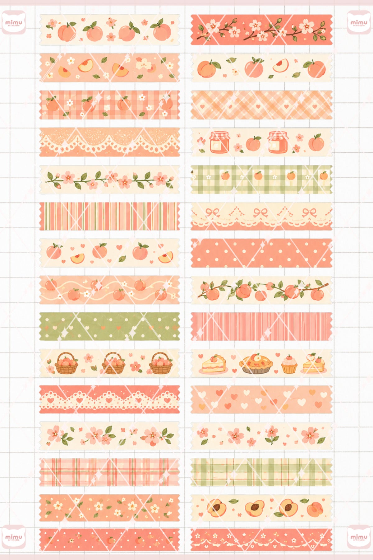 Şeftali Temalı Washi Tape Seti Estetik Etiket Defter Günlük Scrapbook Süslemesi
