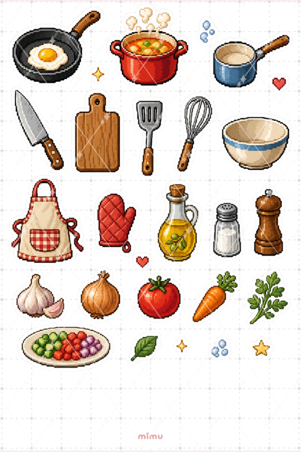 Pixel Art Yemek Yapma Sticker Seti Mutfak ve Tarif Temalı Dekoratif 2'li Etiket