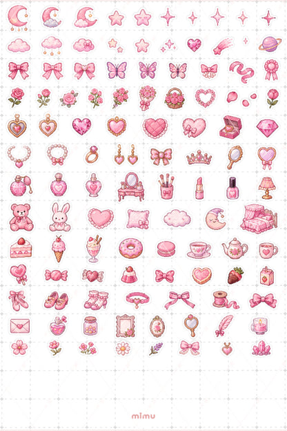 Pixel Art Pembe Renk Sticker Seti Pink Estetik Renk Temalı Dekoratif 2'li Etiket