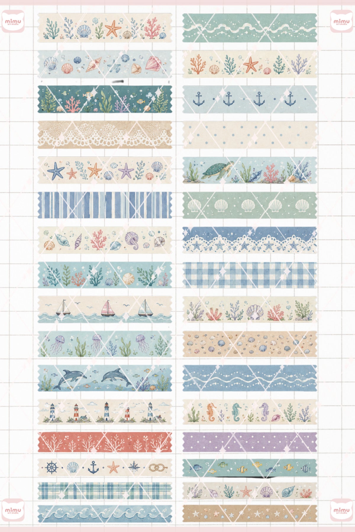 Okyanus Temalı Washi Tape Seti Estetik Etiket Defter Günlük Scrapbook Süslemesi