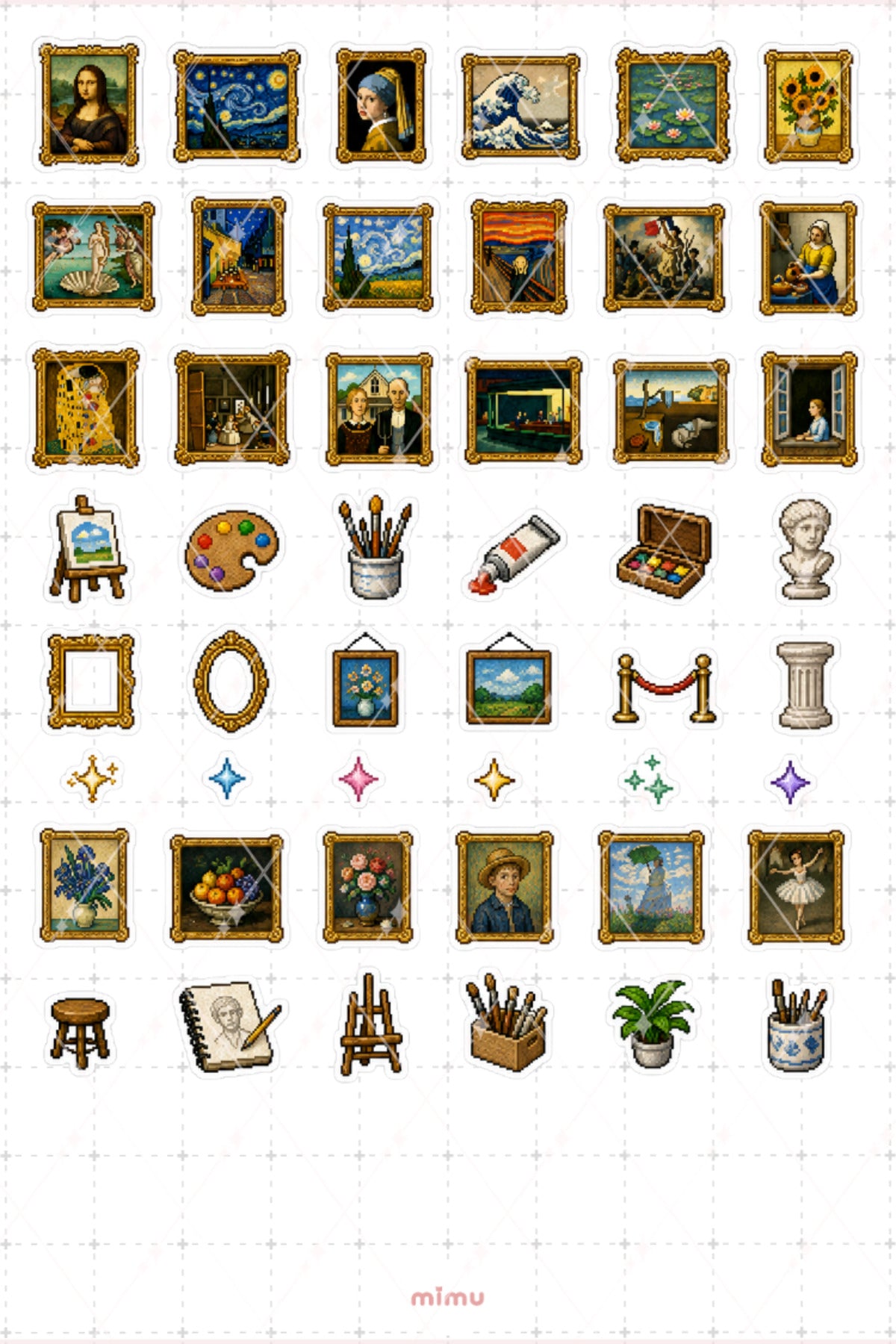 Pixel Art Ünlü Tablolar Sticker Seti Sanat ve Müze Temalı Dekoratif 2'li Etiket