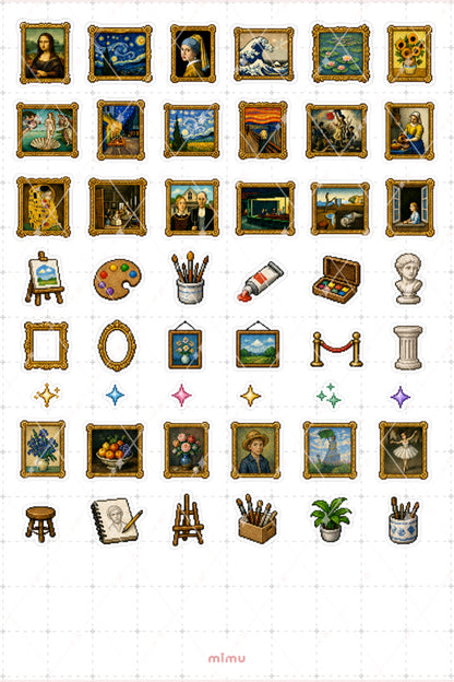 Pixel Art Ünlü Tablolar Sticker Seti Sanat ve Müze Temalı Dekoratif 2'li Etiket