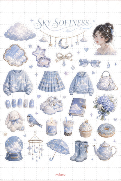 Cloudcore Daydreams Sticker Seti Mavi Bulut Kolaj Gökyüzü Temalı 2li Etiket