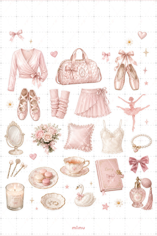 Balletcore Essentials Sticker Seti Balerin Pastel Pembe Romantik Estetik 2li Etiket
