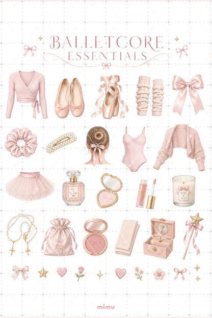 Balletcore Essentials Sticker Seti Balerin Pastel Pembe Romantik Estetik 2li Etiket