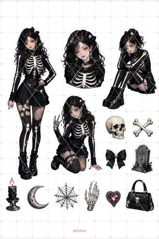 İskelet Cadılar Bayramı Kostümü Sticker Seti Halloween Temalı Dekoratif 2'li Etiket