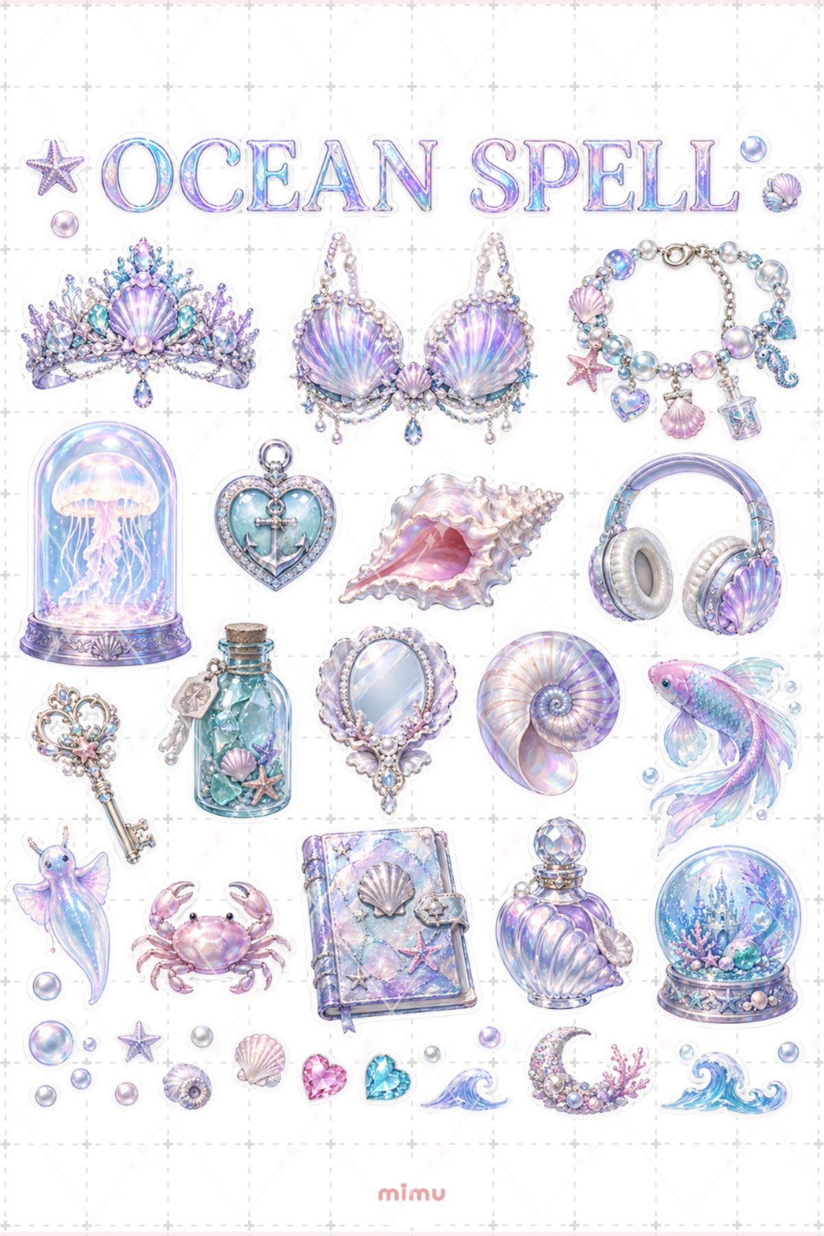 Mermaidcore Sticker Seti Deniz Kızı Sedefli Pastel Okyanus 2li Etiket
