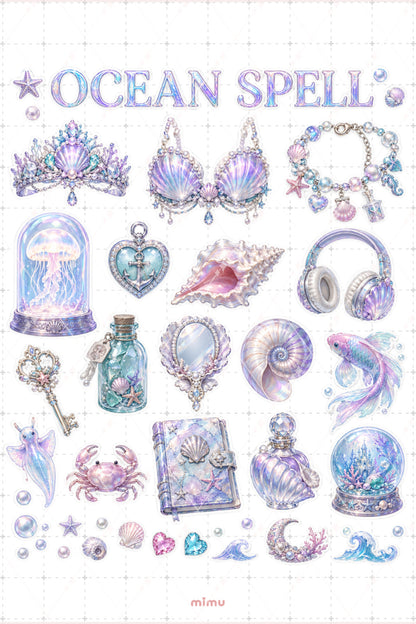 Mermaidcore Sticker Seti Deniz Kızı Sedefli Pastel Okyanus 2li Etiket
