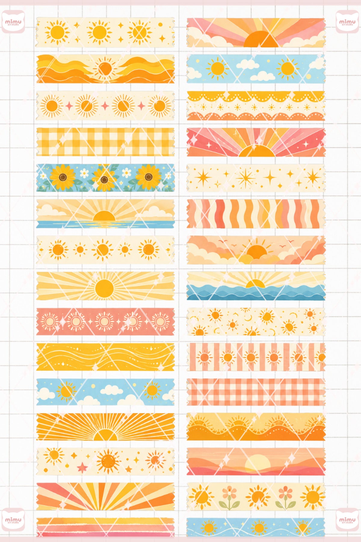 Güneş Temalı Washi Tape Seti Estetik Etiket Defter Günlük Scrapbook Süslemesi