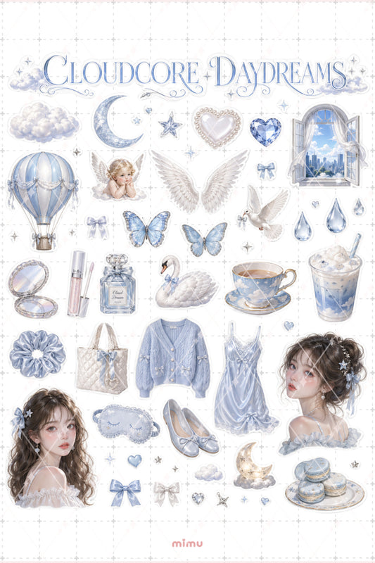 Cloudcore Daydreams Sticker Seti Mavi Bulut Kolaj Gökyüzü Temalı 2li Etiket