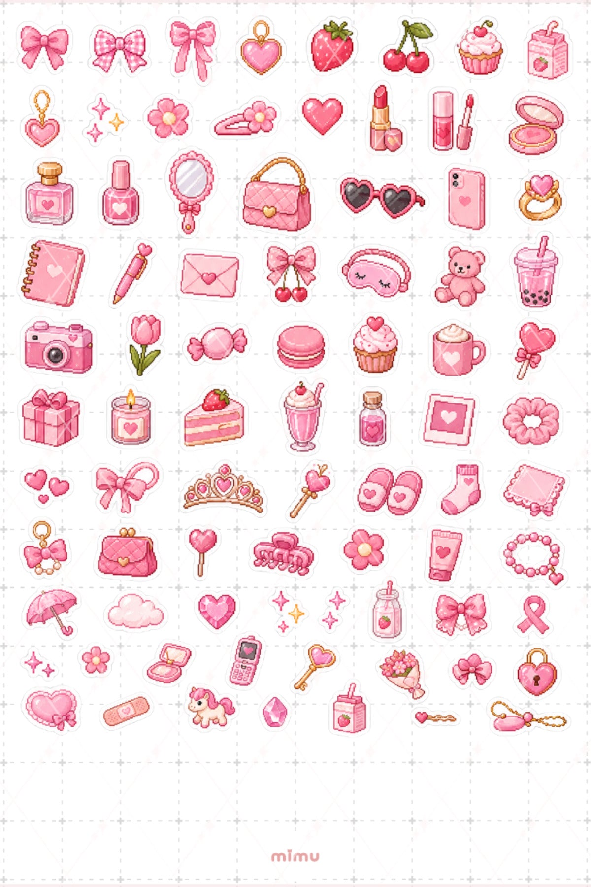 Pixel Art Pembe Renk Sticker Seti Pink Estetik Renk Temalı Dekoratif 2'li Etiket