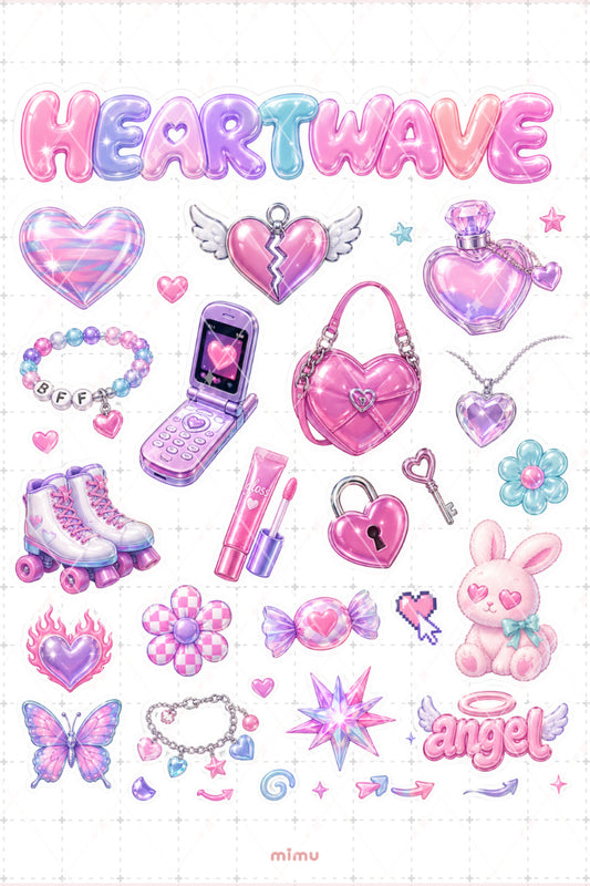 Vectorheart Sticker Seti Pembe Mor Parlak Kalp Estetiği 2li Etiket