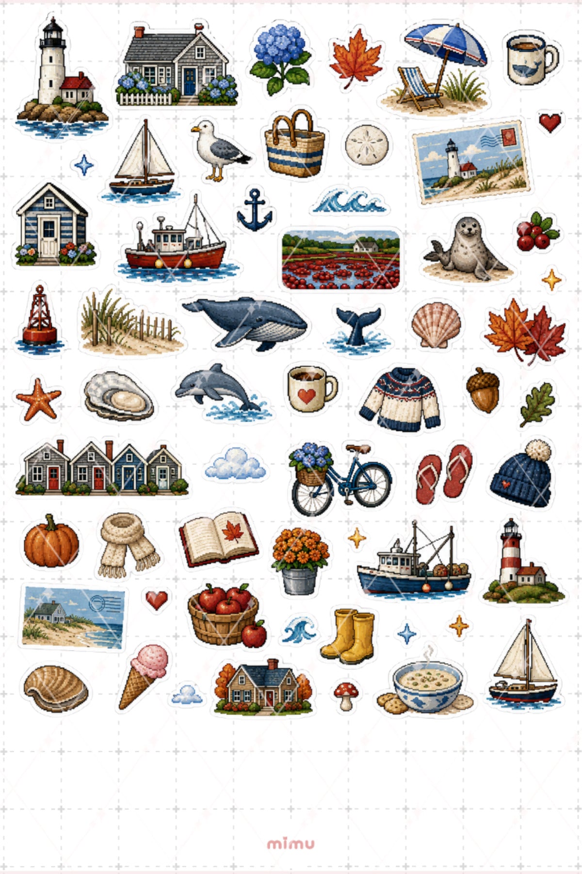 Pixel Art Massachusetts Sticker Seti Amerika Eyalet Temalı Dekoratif 2'li Etiket