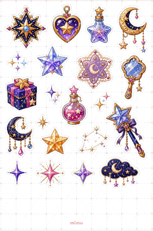 Pixel Art Yıldız Sticker Seti Stars Gece Gökyüzü Temalı Dekoratif 2'li Etiket