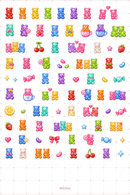Pixel Art Jelibon Ayıcık Sticker Seti Gummy Bear Şeker Temalı Dekoratif 2'li Etiket