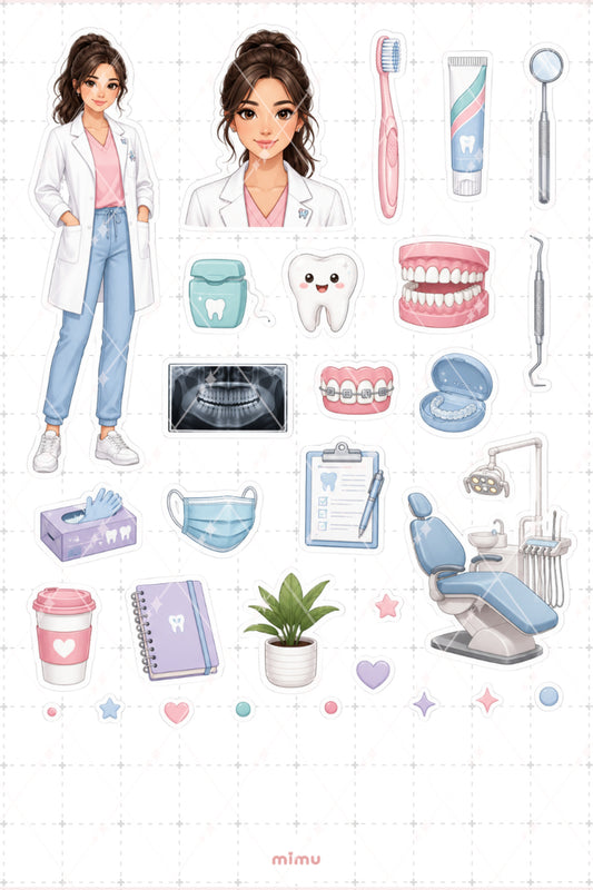 Diş Hekimi Kız Sticker Seti Dişçi Klinik Temalı Dekoratif 2'li Etiket