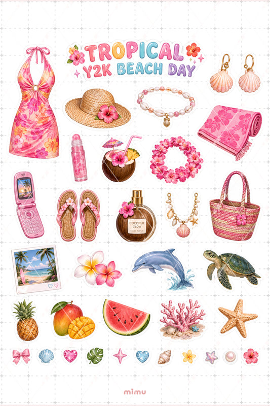Coconut Girl Essentials Sticker Seti Tropikal Yaz Plaj Estetiği 2li Etiket