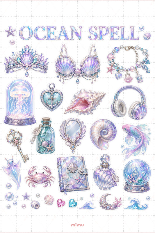 Mermaidcore Sticker Seti Deniz Kızı Sedefli Pastel Okyanus 2li Etiket