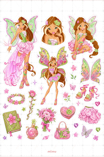 Flora Çiçek Perisi Sticker Seti Winx Club, Etiket Sihirli Kız Temalı 2li Etiket