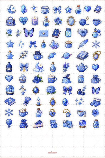Pixel Art Mavi Renk Sticker Seti Blue Estetik Renk Temalı Dekoratif 2'li Etiket