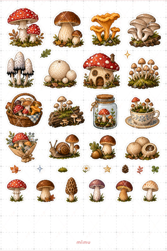 Pixel Art Mantar Sticker Seti Mushroom Orman Temalı Dekoratif 2'li Etiket