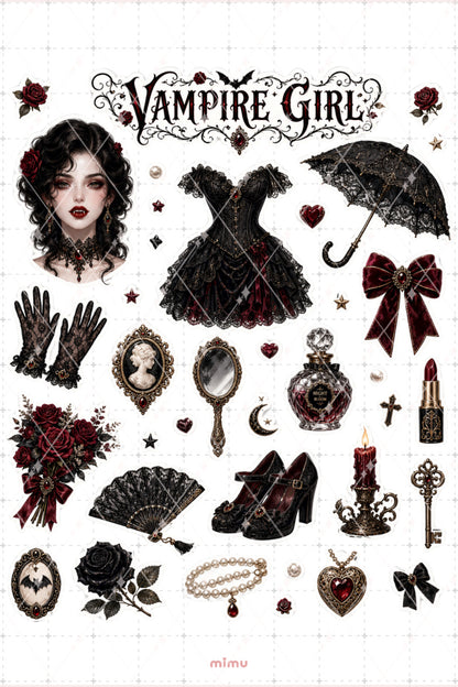 Vampire Girl Sticker Seti Siyah Bordo Gotik Vampir Temalı 2li Dekoratif Etiket - 2