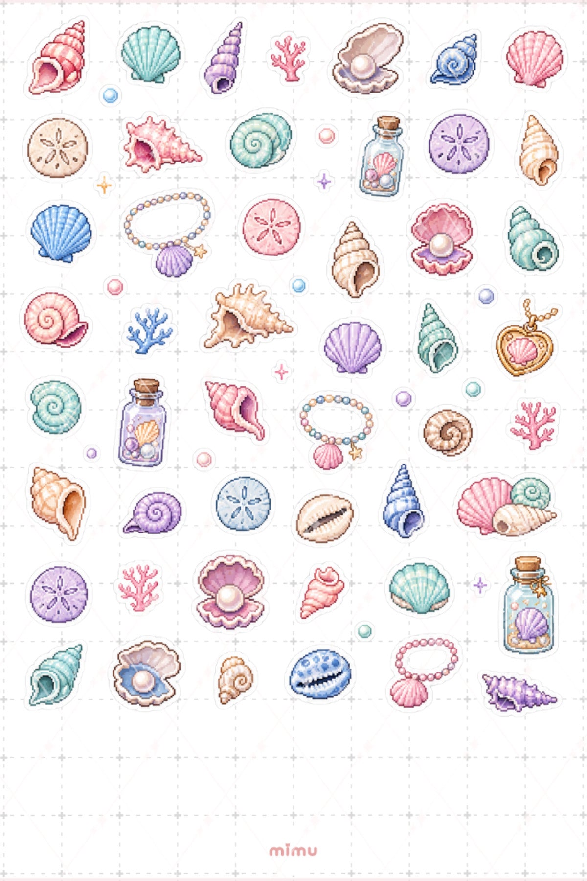Pixel Art Deniz Kabuğu Sticker Seti Sea Shell Sahil Temalı Dekoratif 2'li Etiket