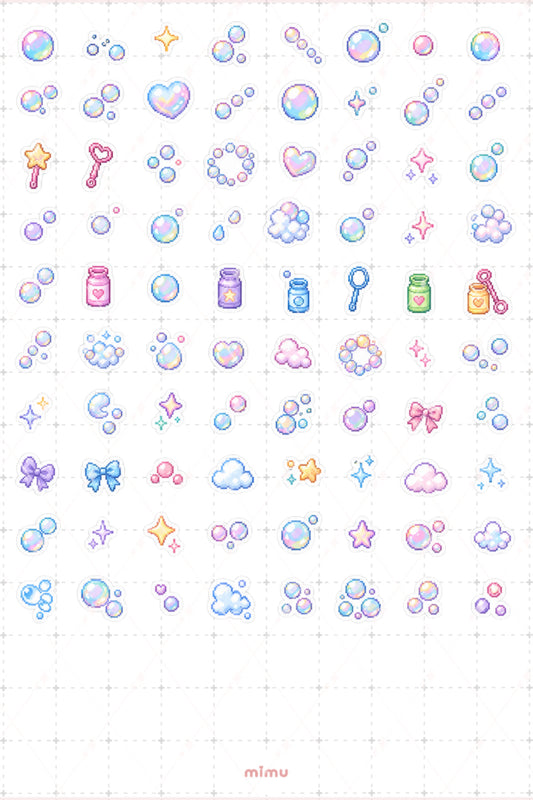 Pixel Art Baloncuk Sticker Seti Bubble Şeffaf Köpük Temalı Dekoratif 2'li Etiket