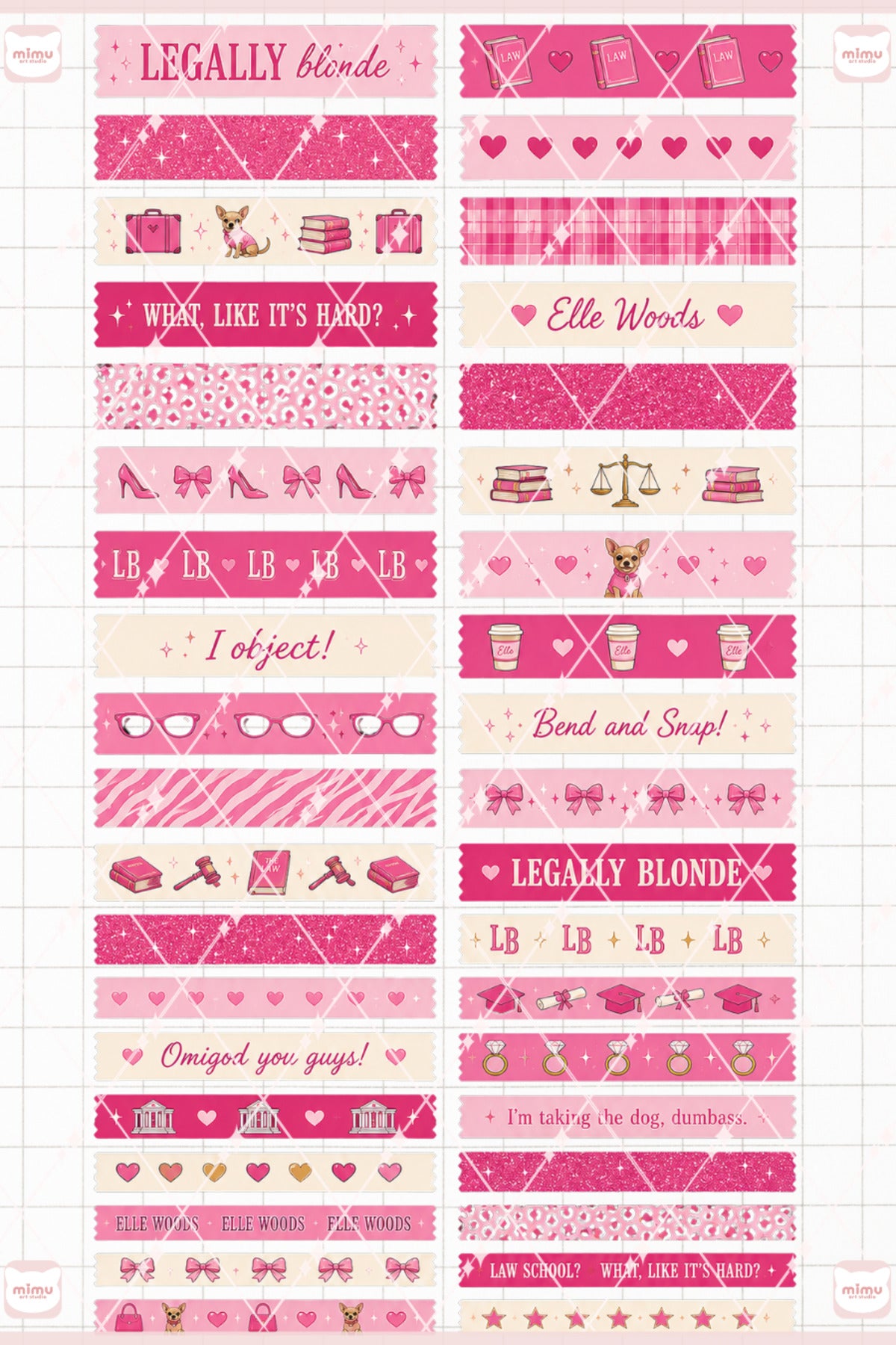Legally Blonde Temalı Washi Tape Seti Estetik Etiket Defter Günlük Scrapbook Süslemesi